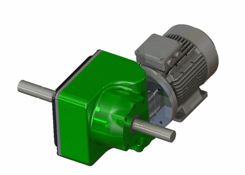 A green gear motor on a white background.