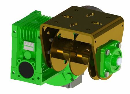 A One side Double Winch with a green handle and gears.